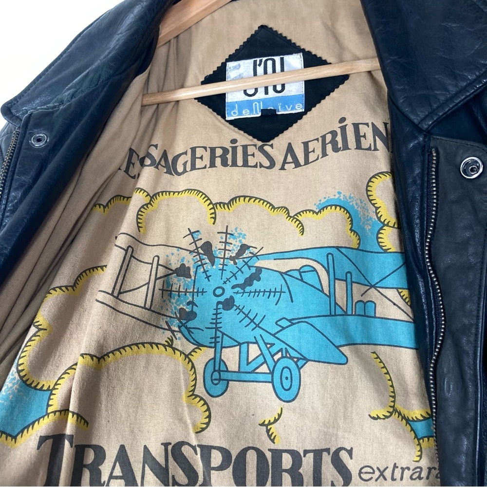 Vintage 80s The Naive Aviator Genuine Leather Jacket Mens Large Black Flight - Picture 4 of 15